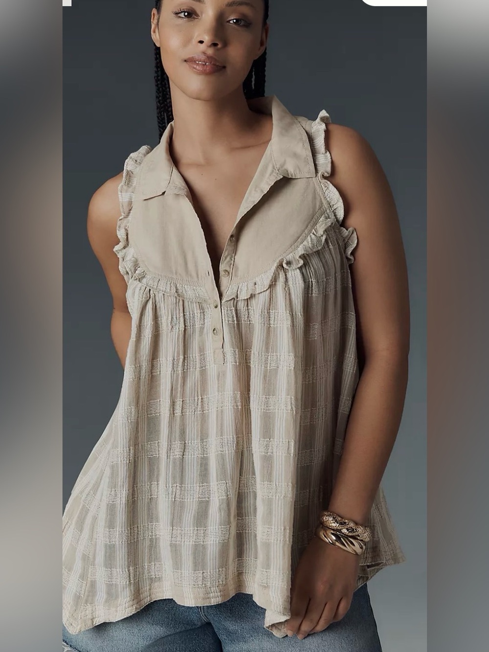 Pilcro Sleeveless Seaside Collared Swing Blouse
